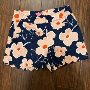 Isaac Mizrahi Navy Floral High-Waist Scallop Shorts